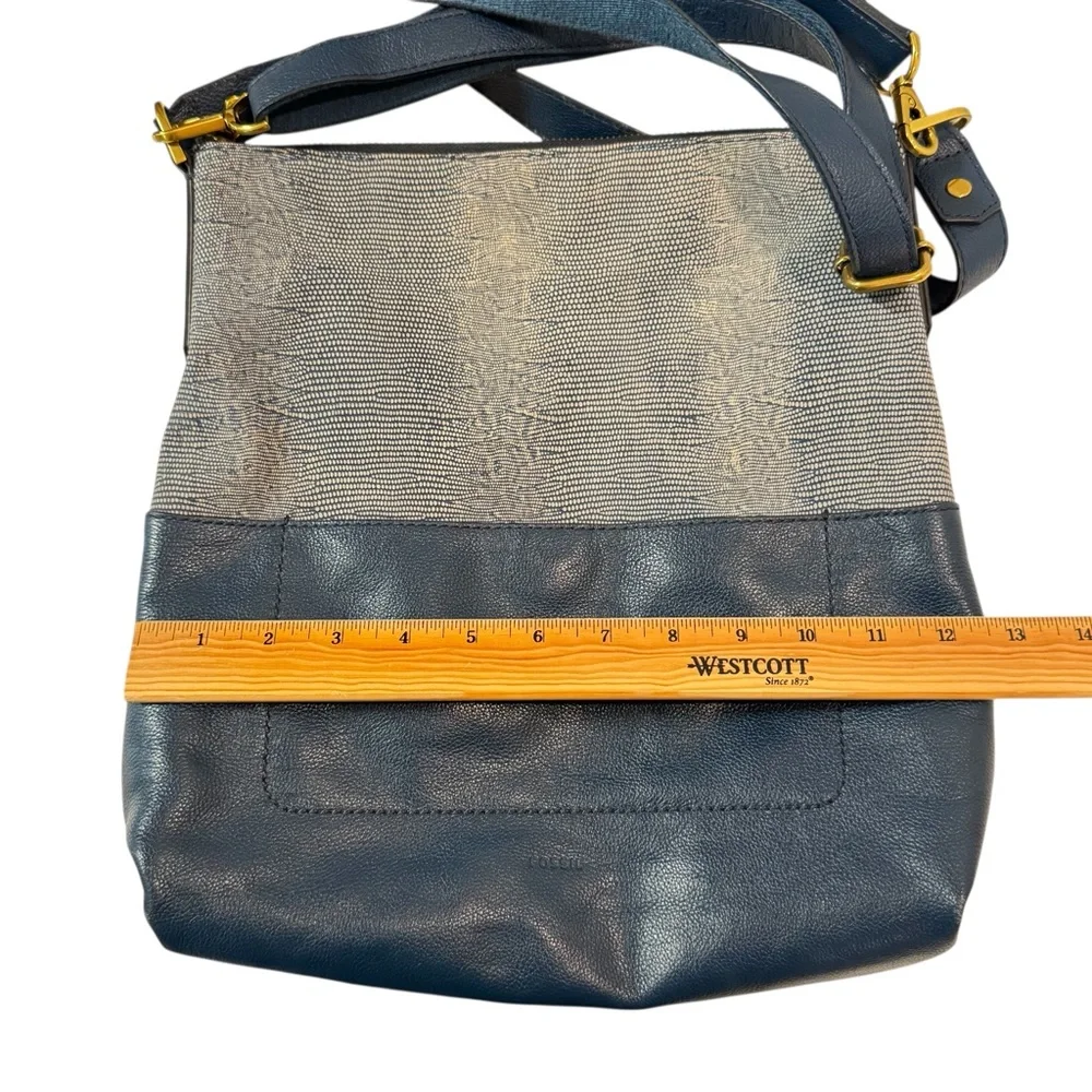 Fossil‎ Amelia Hobo Shoulder Bag Cow Hide Leather Twilight Blue Gold Hardware